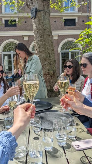 Champagne toast on a terrace