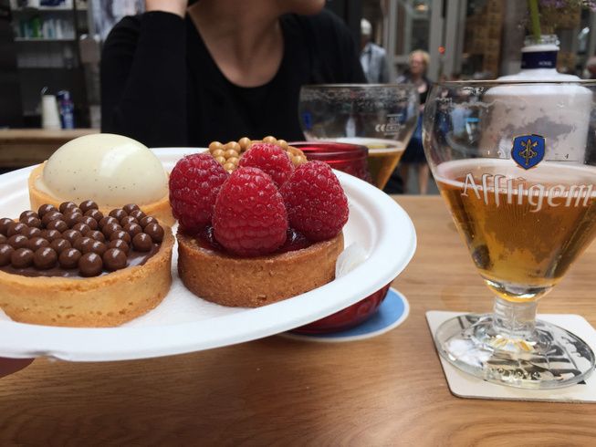 Pastries and beer at a cafe