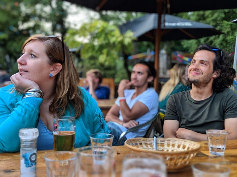 Friends enjoying a sunny afternoon at Vondeltuin